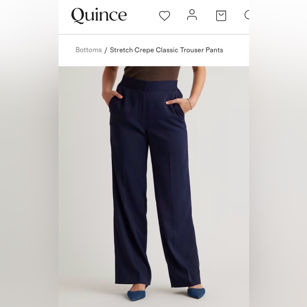 Quince Navy Stretch Crepe Classic Trouser Pants